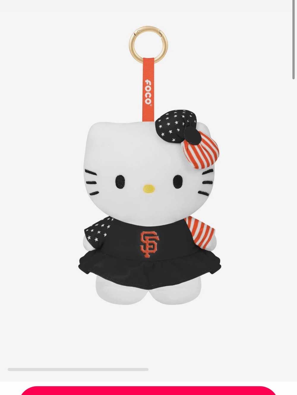 Sanrio Hello Kitty SF Giants Black & White Plush Keychain with Orange Accents